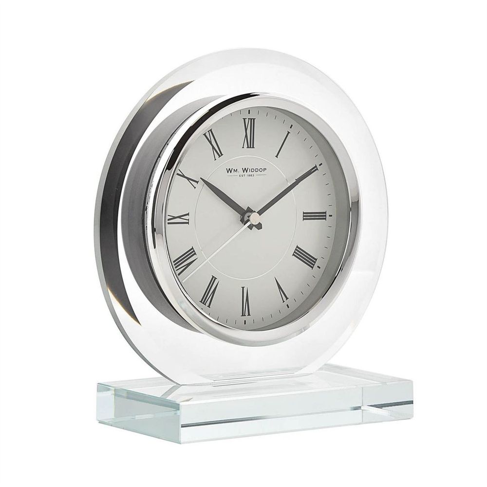 Round Silver-Framed Glass Mantel Clock
