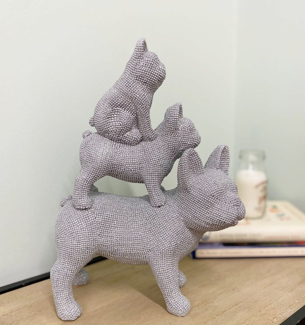 Silver Beaded Trio Stacked Bulldog Ornament