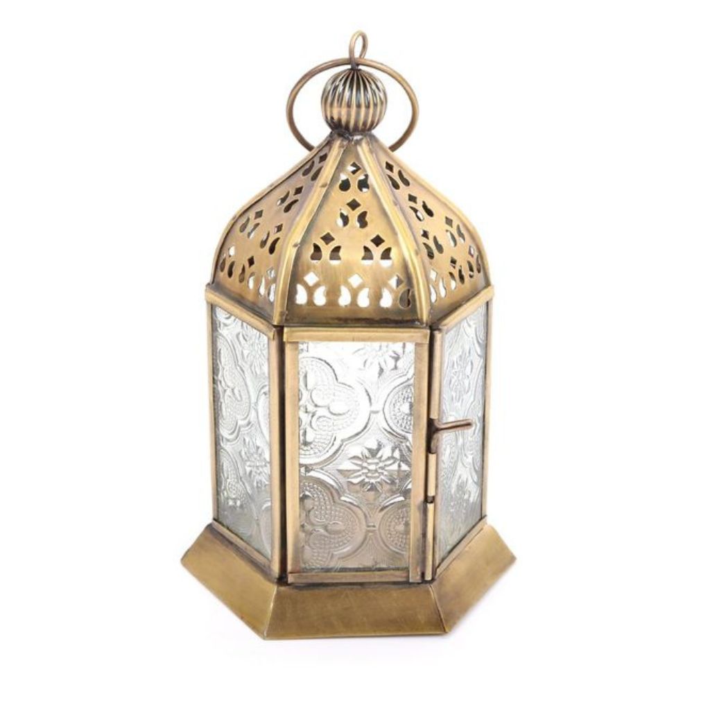 Moroccan Kasbah Gold Metal Lantern Tealight or Candle Holder