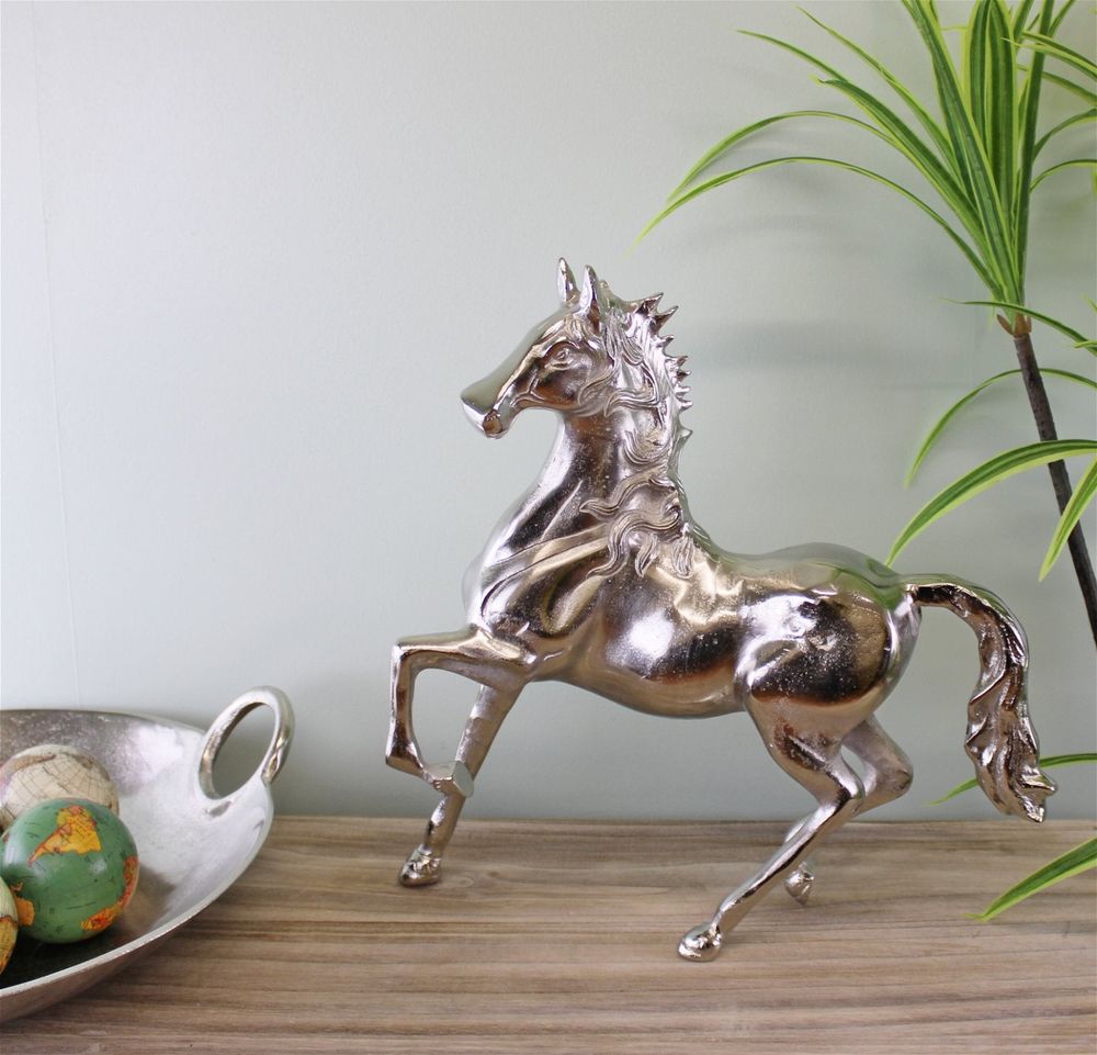 Large Silver Metal Horse Ornament