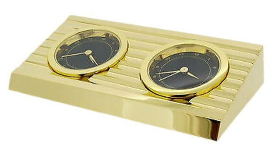 Miniature Gold Plated Brass Dual Time Clock