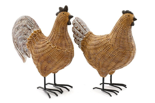 Rattan Chicken Ornaments - Set of 2