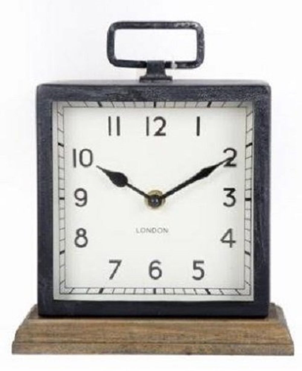 Classic Metal Carriage Clock with Wooden Base