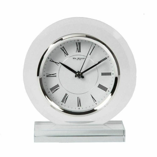 Round Silver-Framed Glass Mantel Clock