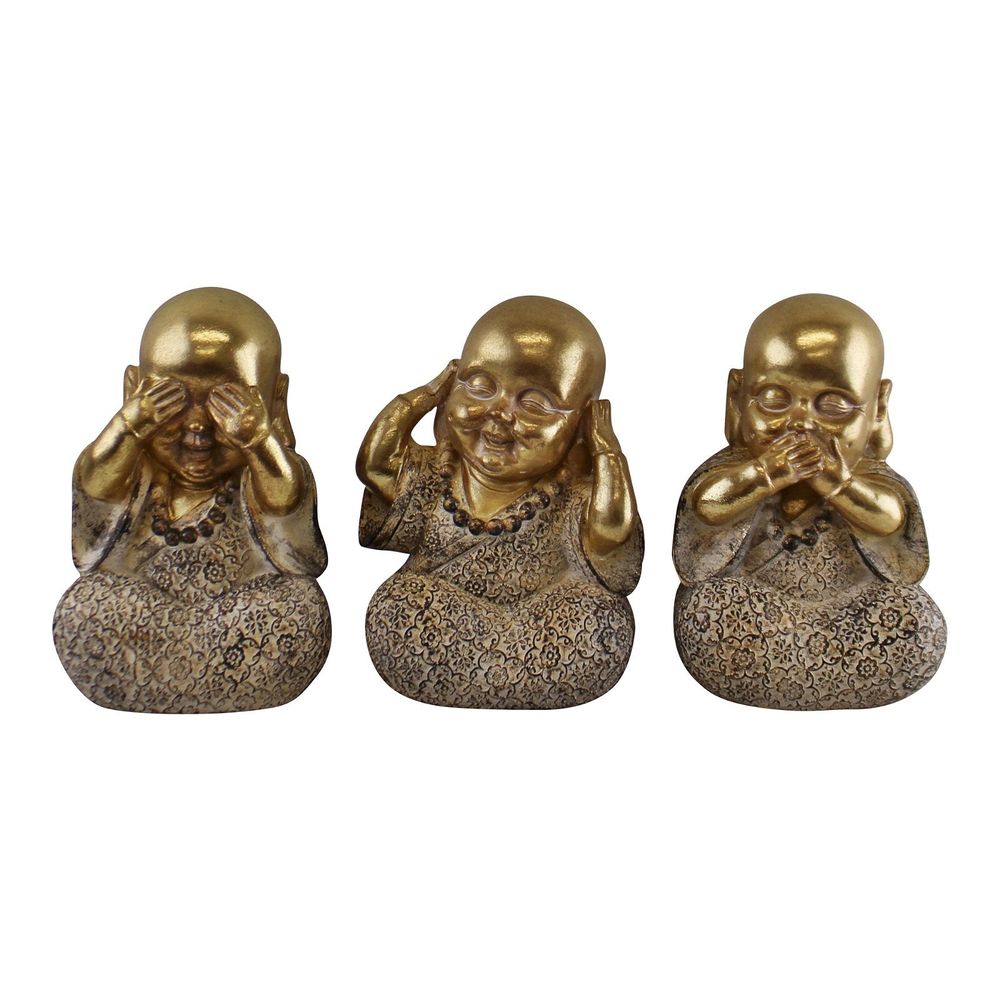 3 Gold Buddha Ornaments, See No Evil, Hear No Evil, Speak No Evil