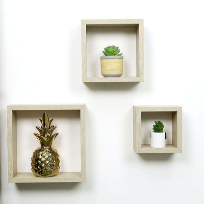 3 Cube Oak Floating Wall Shelves