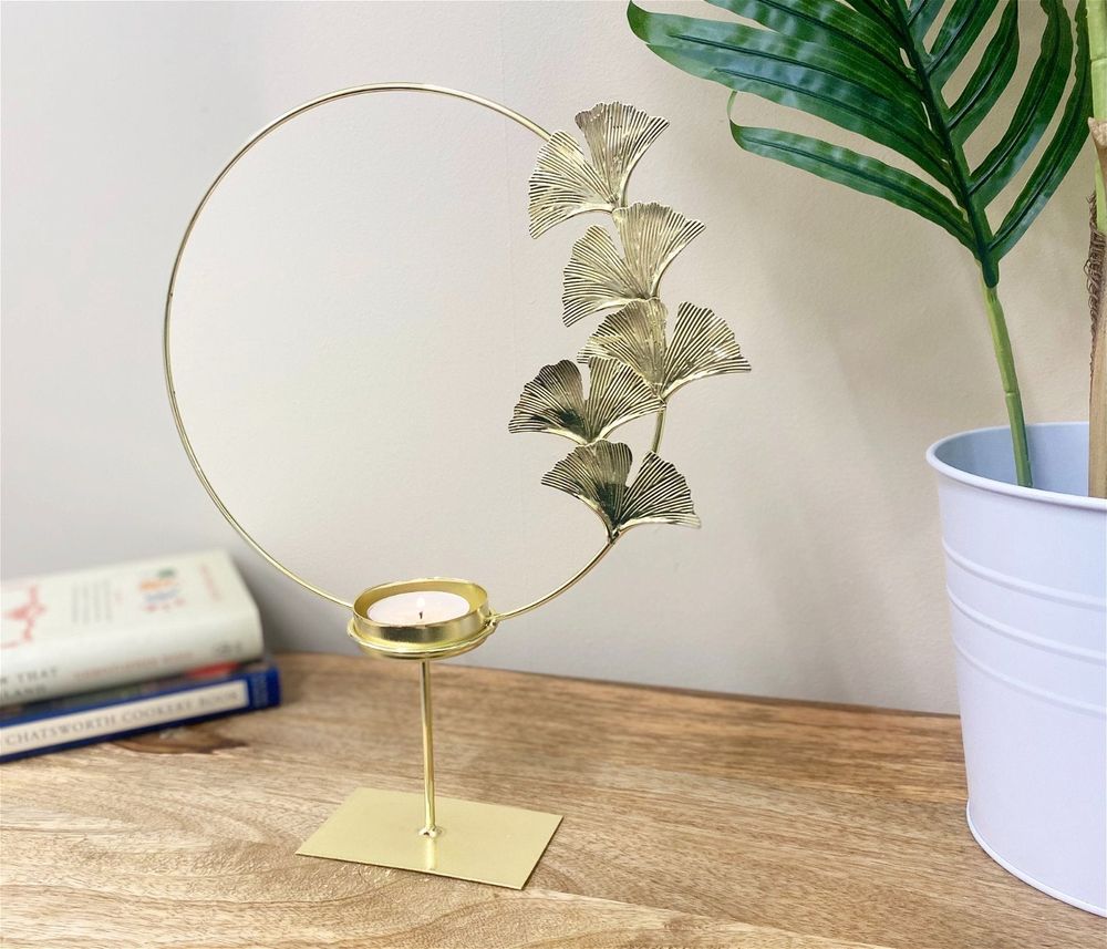 Tealight Holder with Lotus Leaf Sculpture on desk