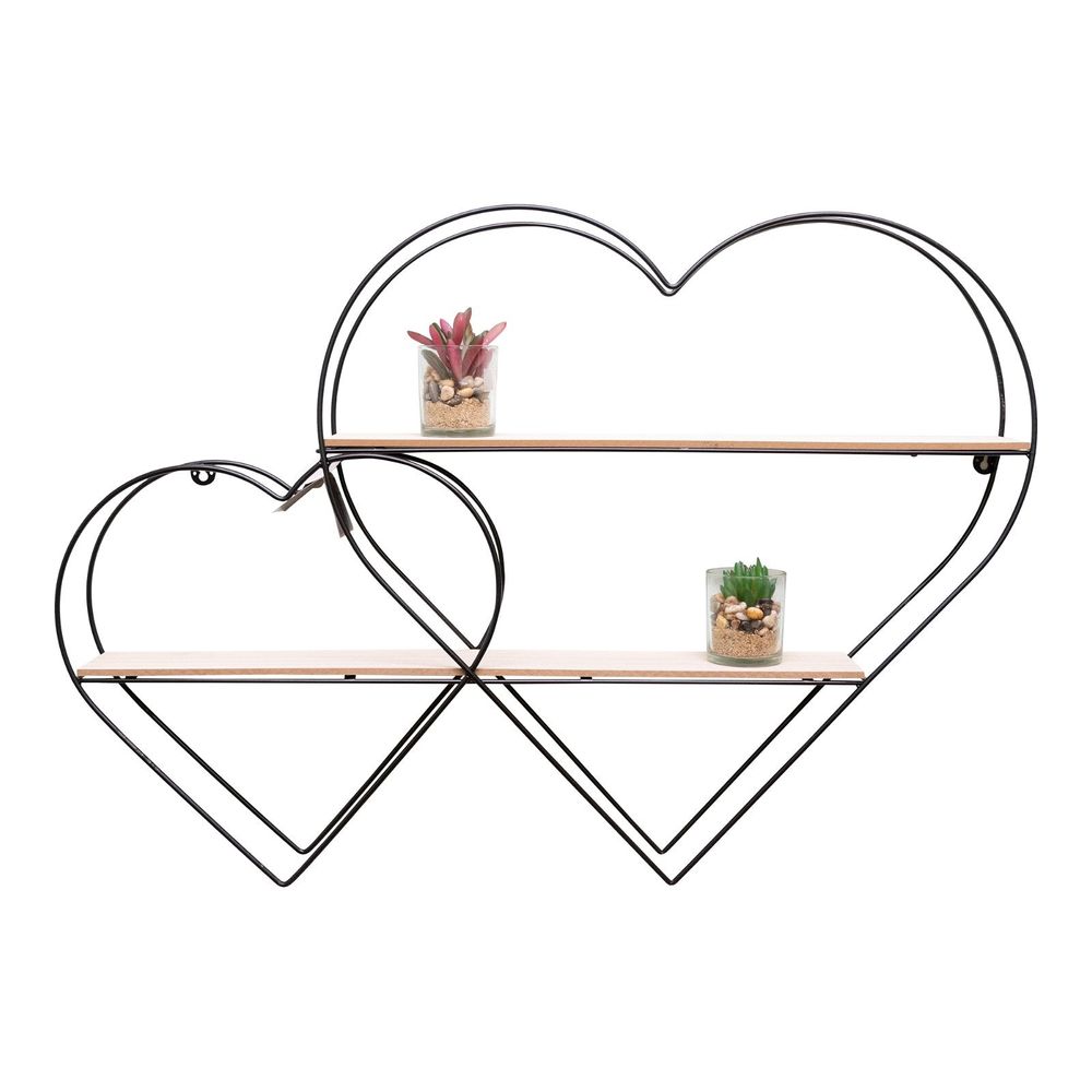 Double heart wall shelf with vase plants