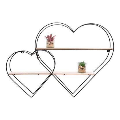 Double heart wall shelf with vase plants