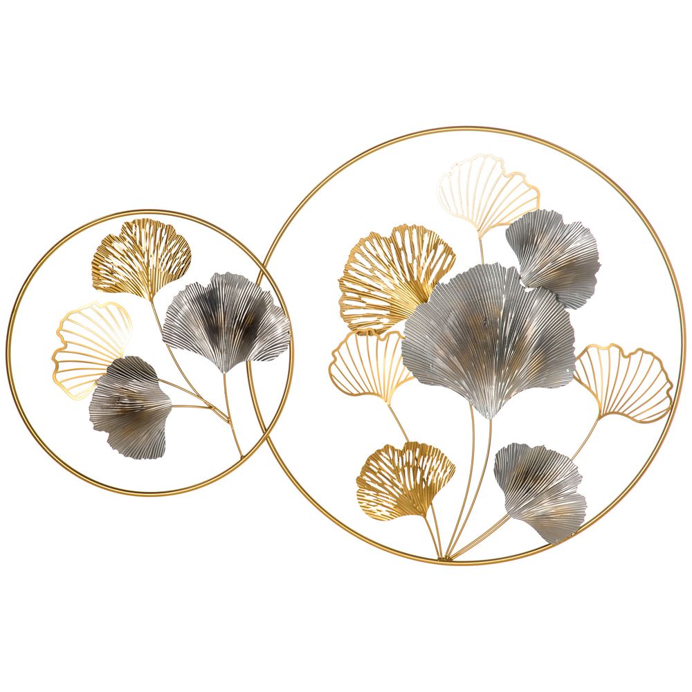 Gold Metal Wall Art Ginkgo Leaves Hanging Wall Sculpture