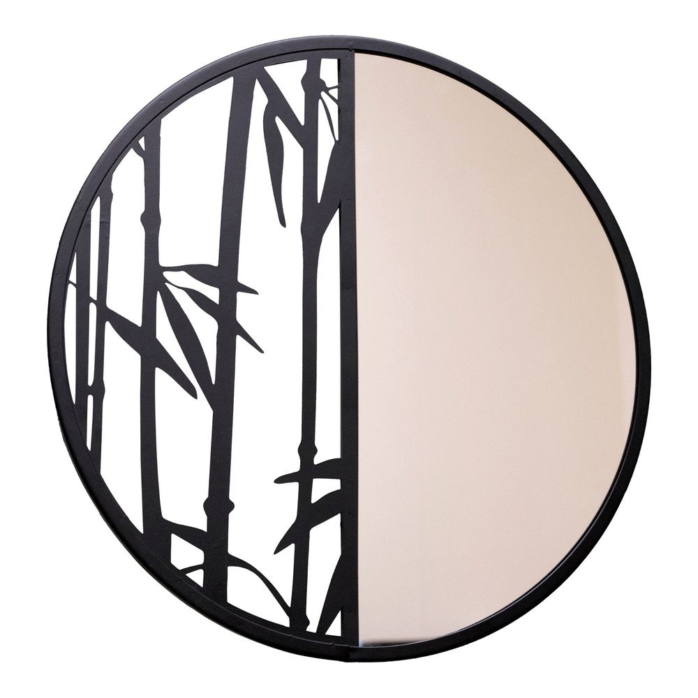 Half Mirror with Black Metal Bamboo Wall Decor