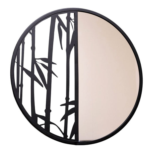 Half Mirror with Black Metal Bamboo Wall Decor