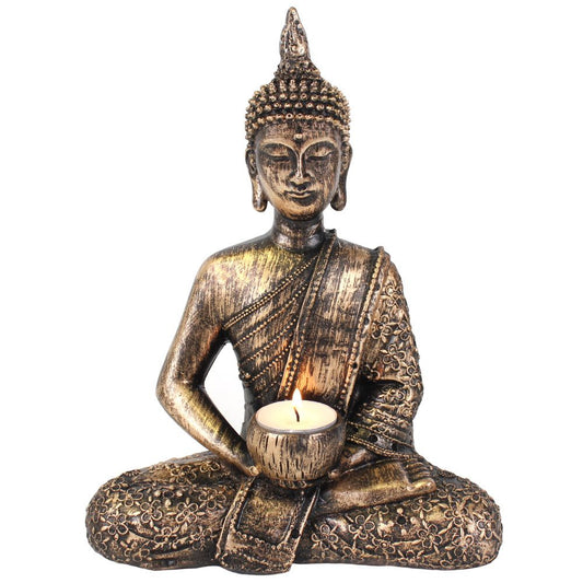 Gold sitting Thai Buddha Tealight Holder