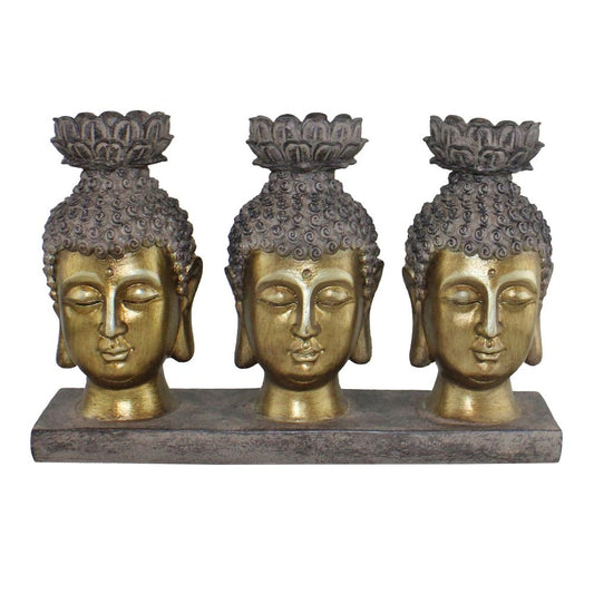 Golden Triple Buddha Head Candle Holder