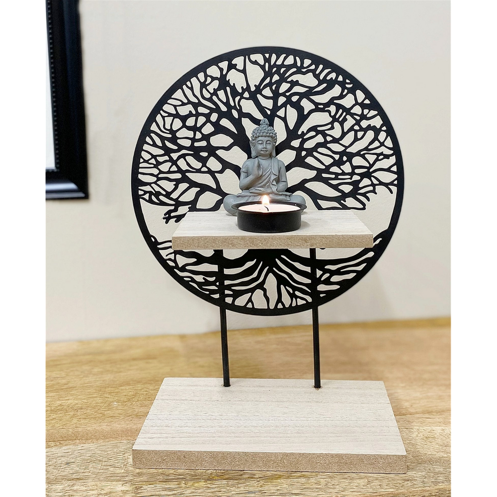 Tree Of Life Sculpture With Buddha And Tea Light