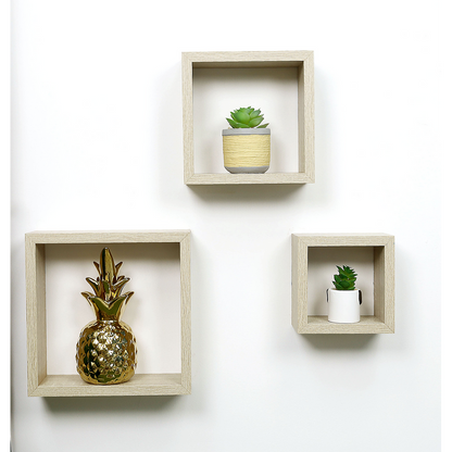 Cube Oak Floating Wall Shelves - Set of 3