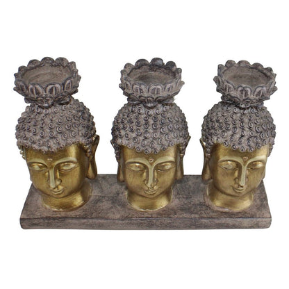 Triple Buddha Head Candle Holder