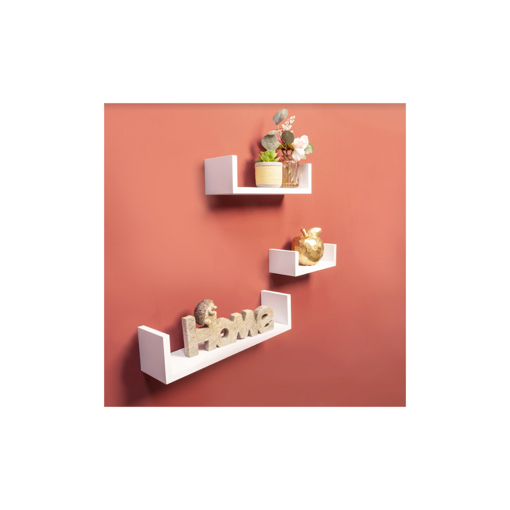 U White Floating Wall Shelf - Set of 3