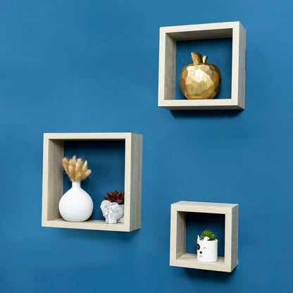 Cube Oak Floating Wall Shelves - Set of 3