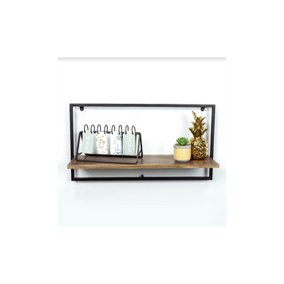 Wide Dark OAK Floating Wall Shelf with Black Frame