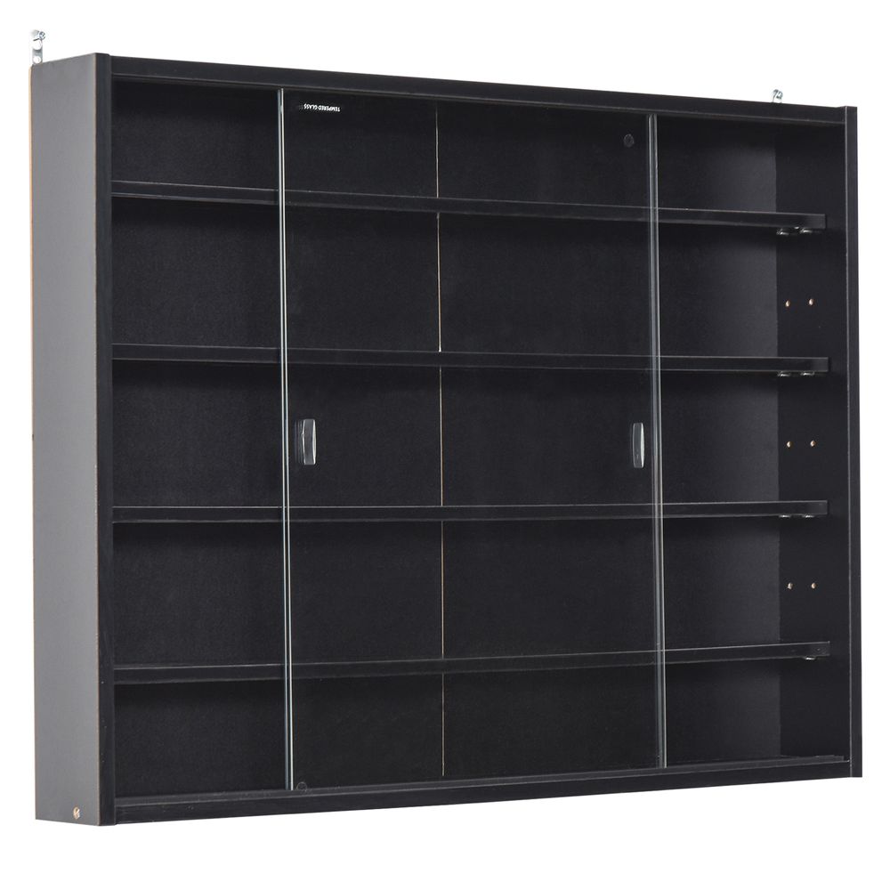 Black 5-Tier Wall Display Shelf Unit Cabinet with Glass Doors