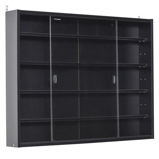 Black 5-Tier Wall Display Shelf Unit Cabinet with Glass Doors