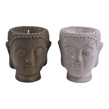 Dark and light grey Cement Buddha Head Candle Holders