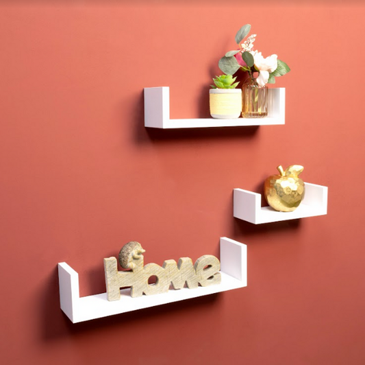 U-Shape White Floating Wall Shelves