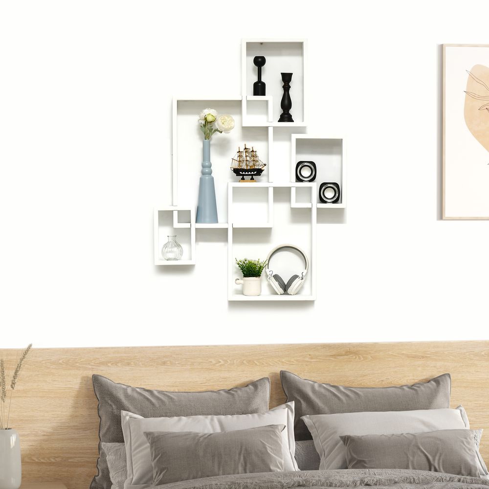 White Floating Shelves, Interlocking Cube Shelves for Decoration