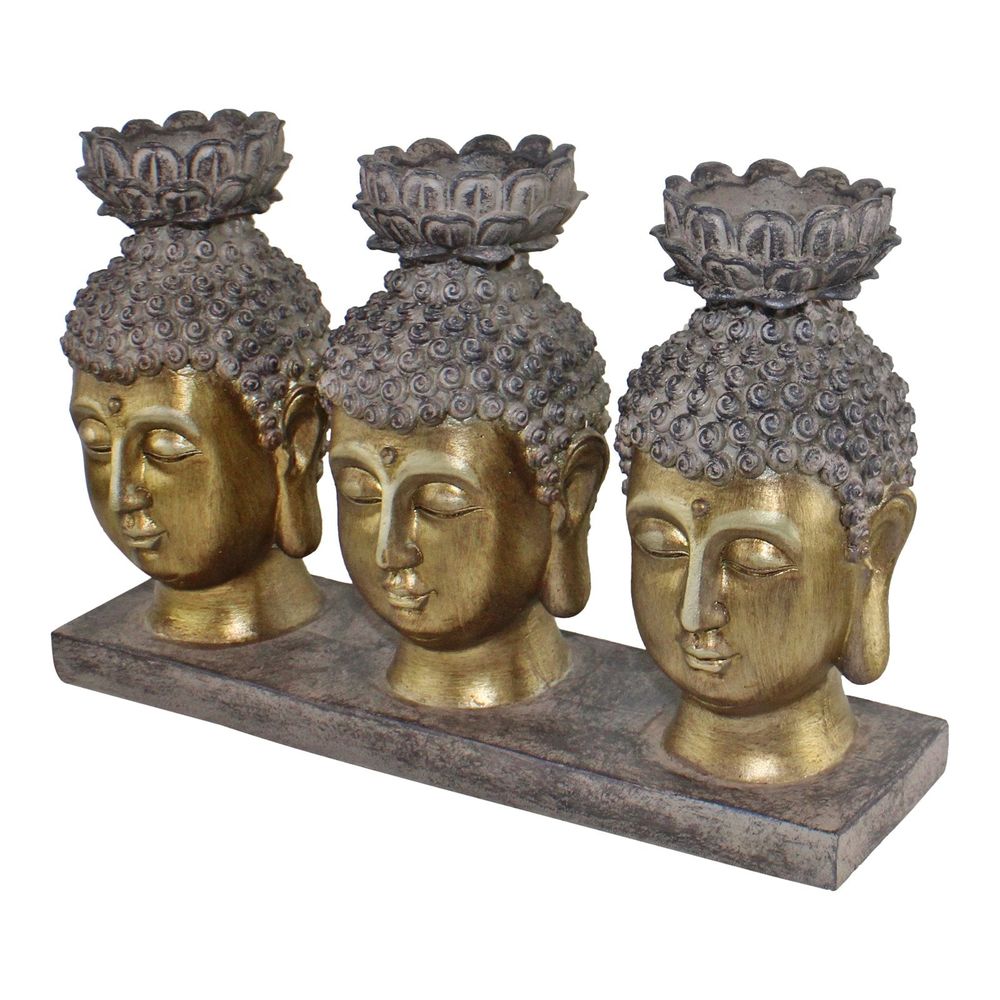 Triple Buddha Head Candle Holder