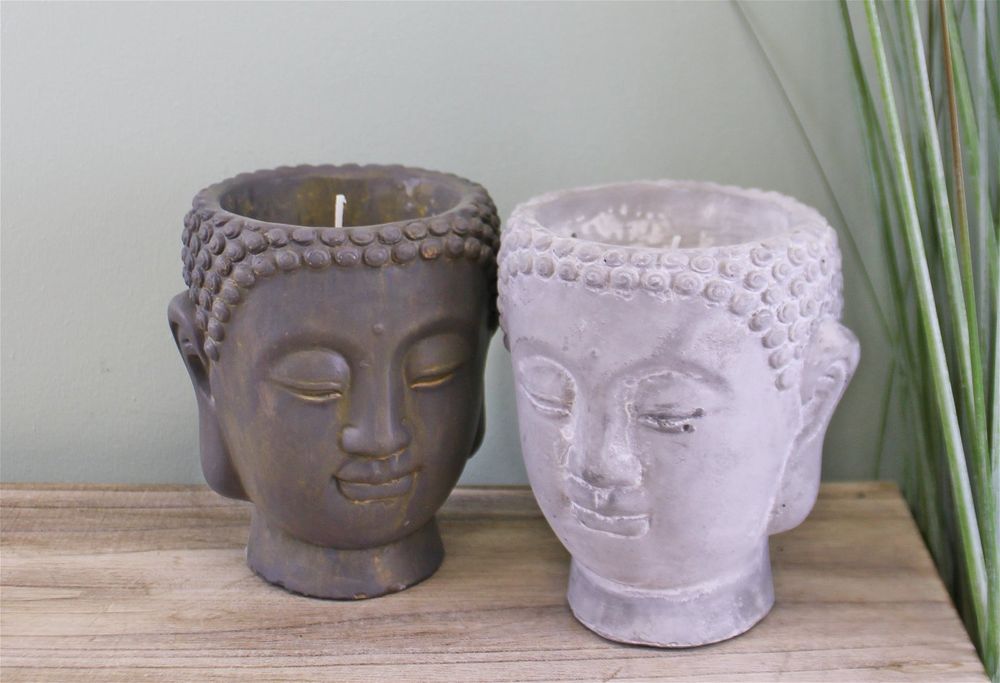 Cement Buddha Design Candles - Set of 2