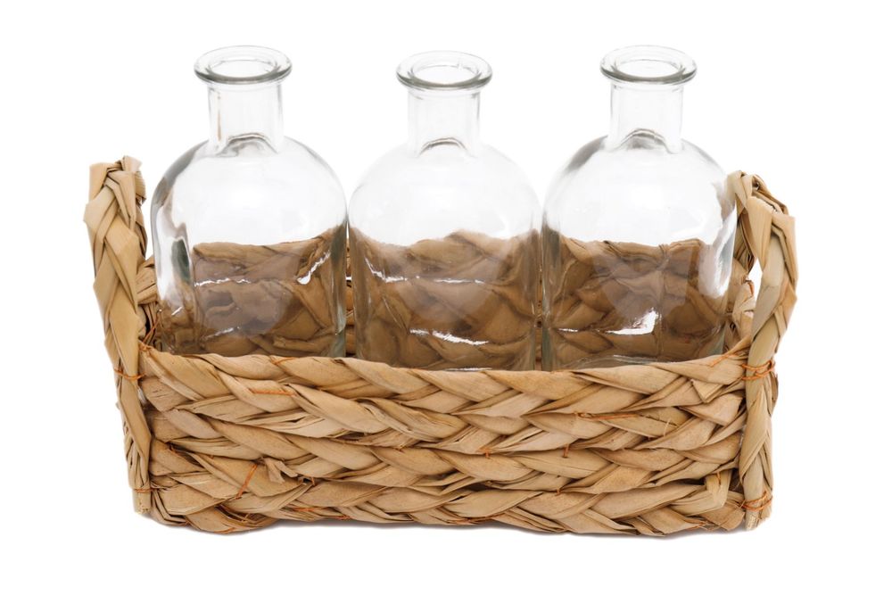 Small Glass Vases With Grass Tray - Set of 3