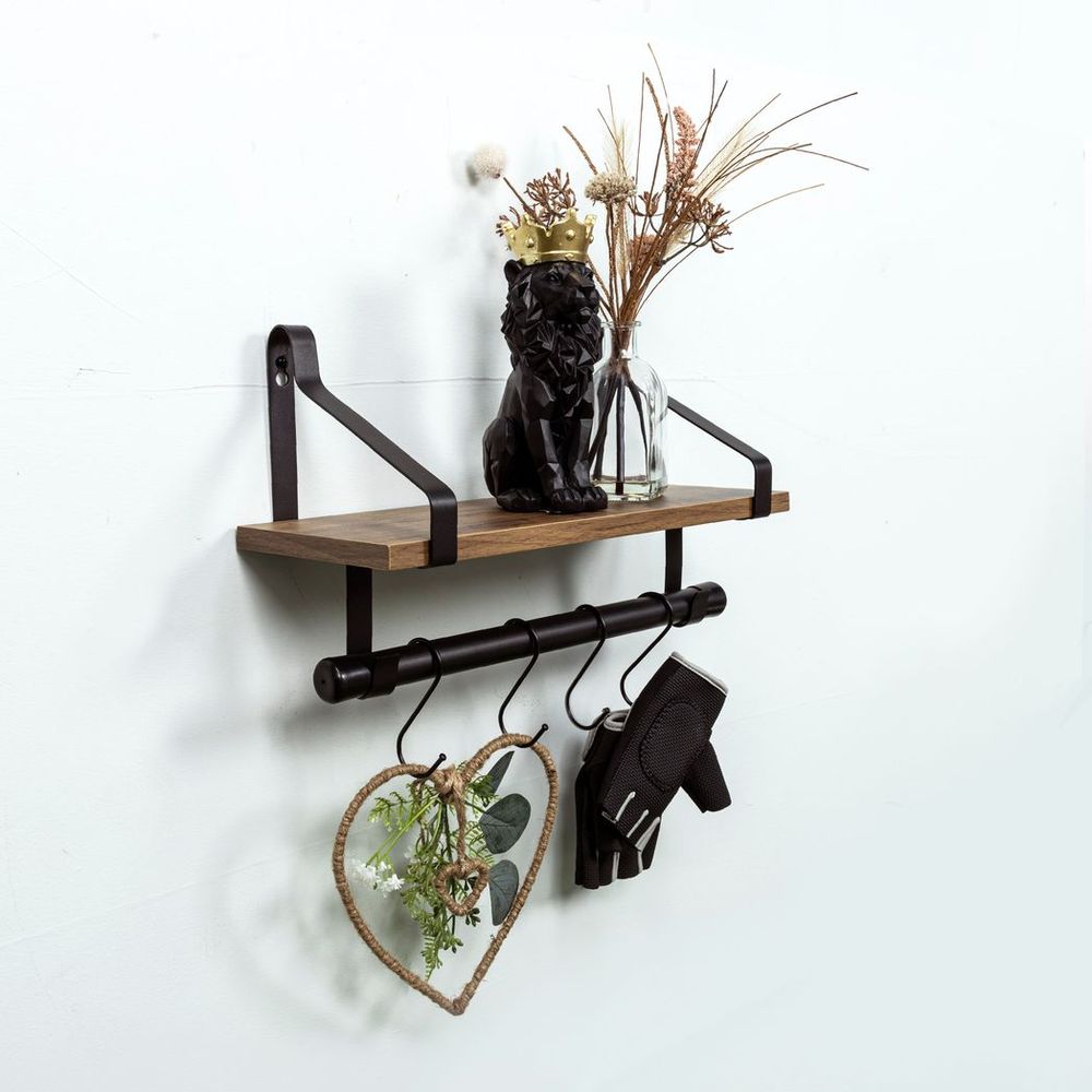 Dark Oak Wall Shelf with Black Rail Hanging Frame