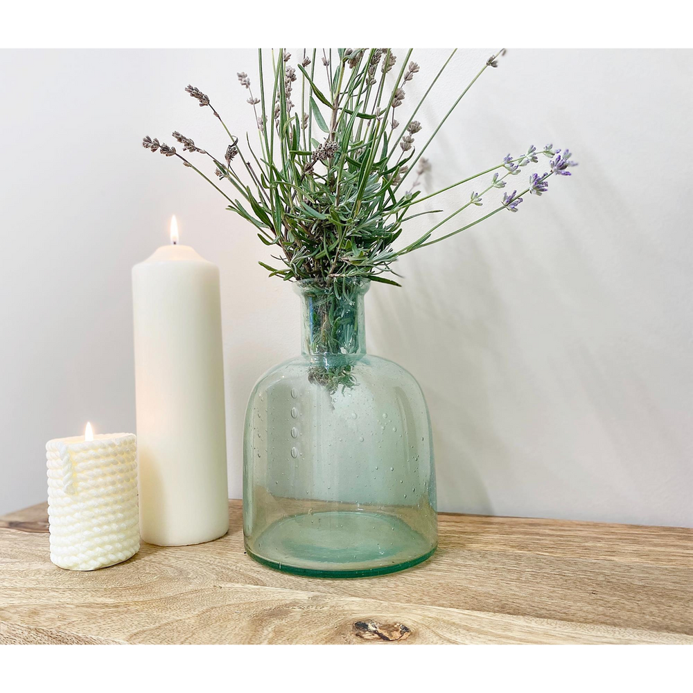 Tall Green Glass Bubble Vase