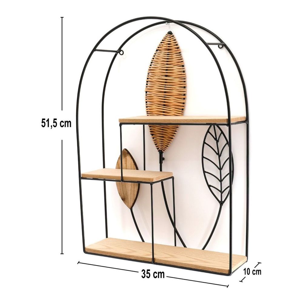 Arched Metal Framed 3 tier Rattan Leaf Shelf Unit