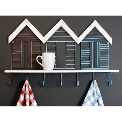 Beach Hut Wall Shelf with 7 Hooks