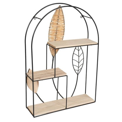 Arched Metal Framed 3 tier Rattan Leaf Shelf Unit