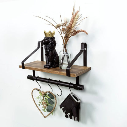 Dark Oak Wall Shelf with Black Rail Hanging Frame