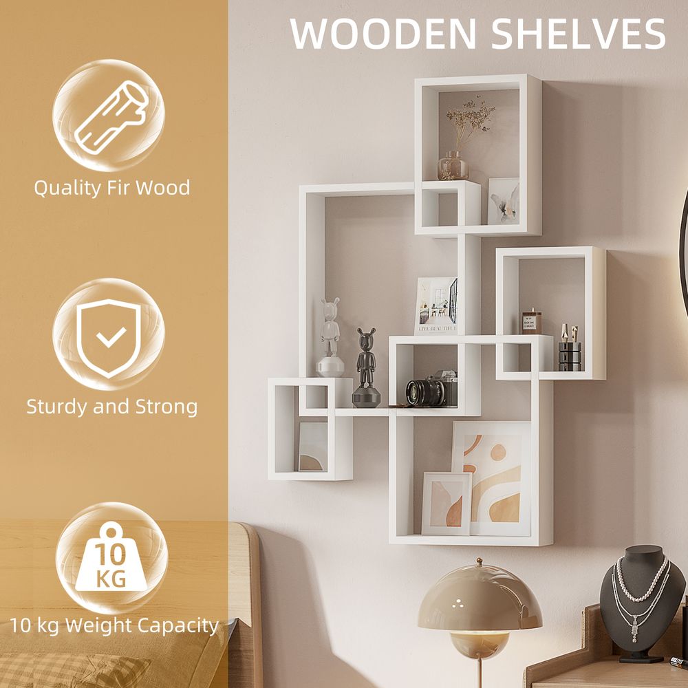 White Floating Shelves, Interlocking Cube Shelves for Decoration