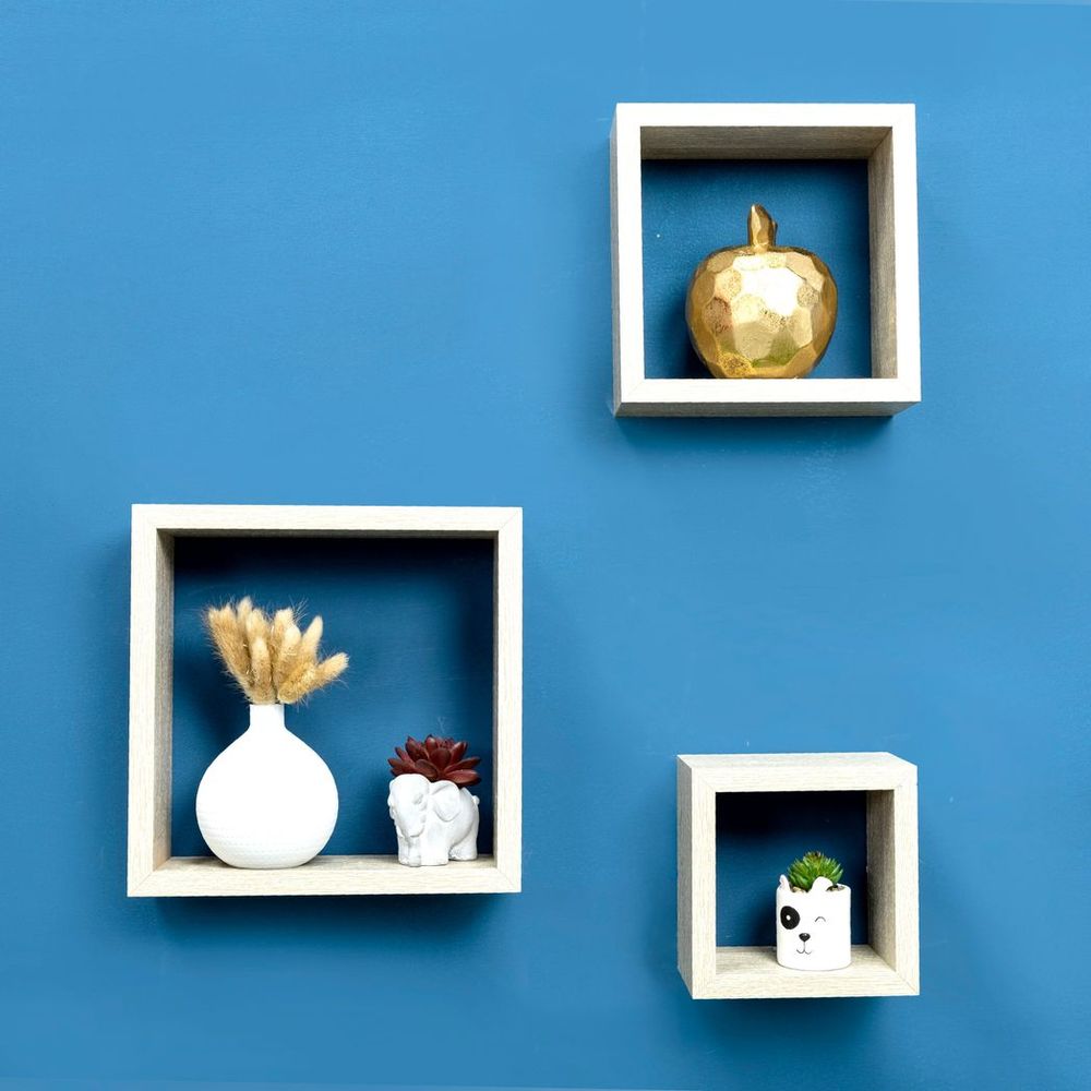 Cube Oak Floating Wall Shelves - Set of 3