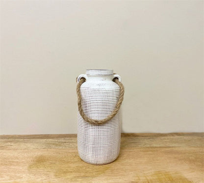 Large Stone Vase with Rope Handle