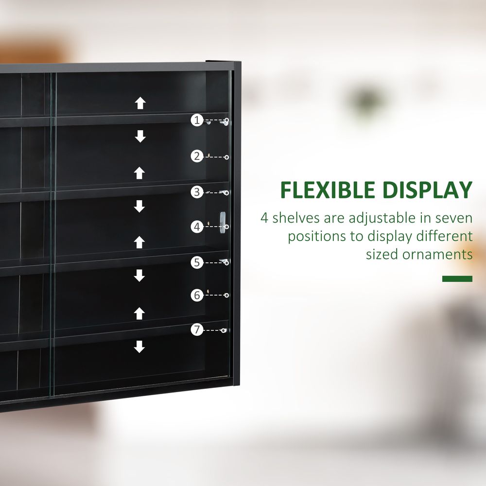 Black 5-Tier Wall Display Shelf Unit Cabinet with Glass Doors