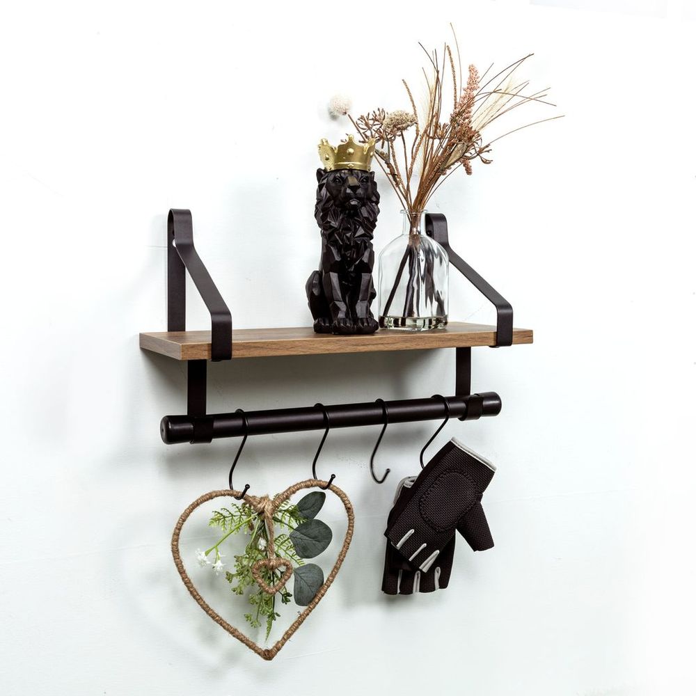 Dark Oak Wall Shelf with Black Rail Hanging Frame