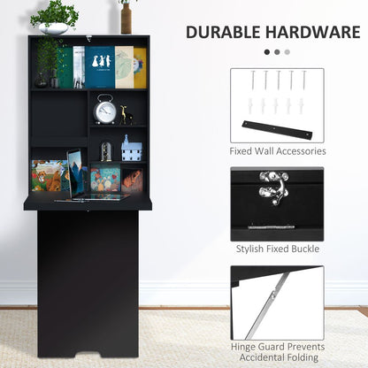 Black Folding Wall-Mounted Drop-Leaf Table With Chalkboard Shelf Multifunction