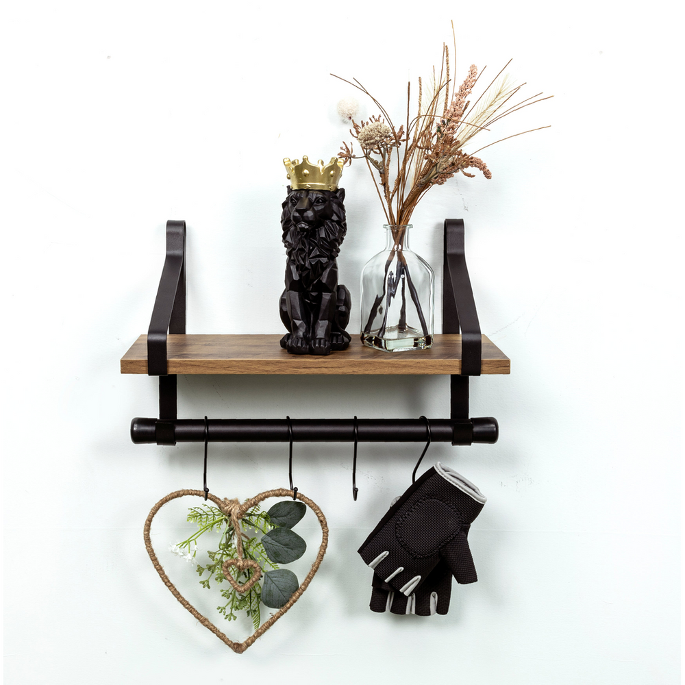 Dark Oak Wall Shelf with Black Rail Hanging Frame