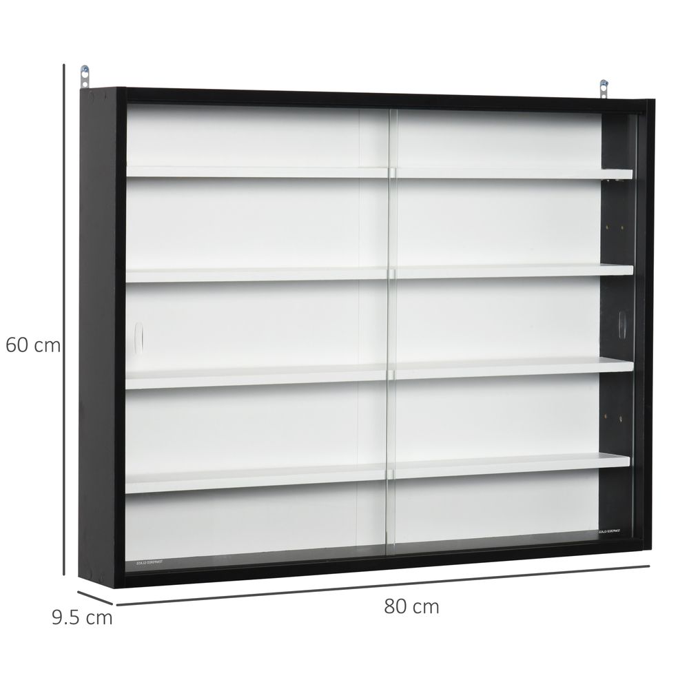 5-Tier Wall Display Shelf Unit Cabinet  Shelves Glass Doors Black/White