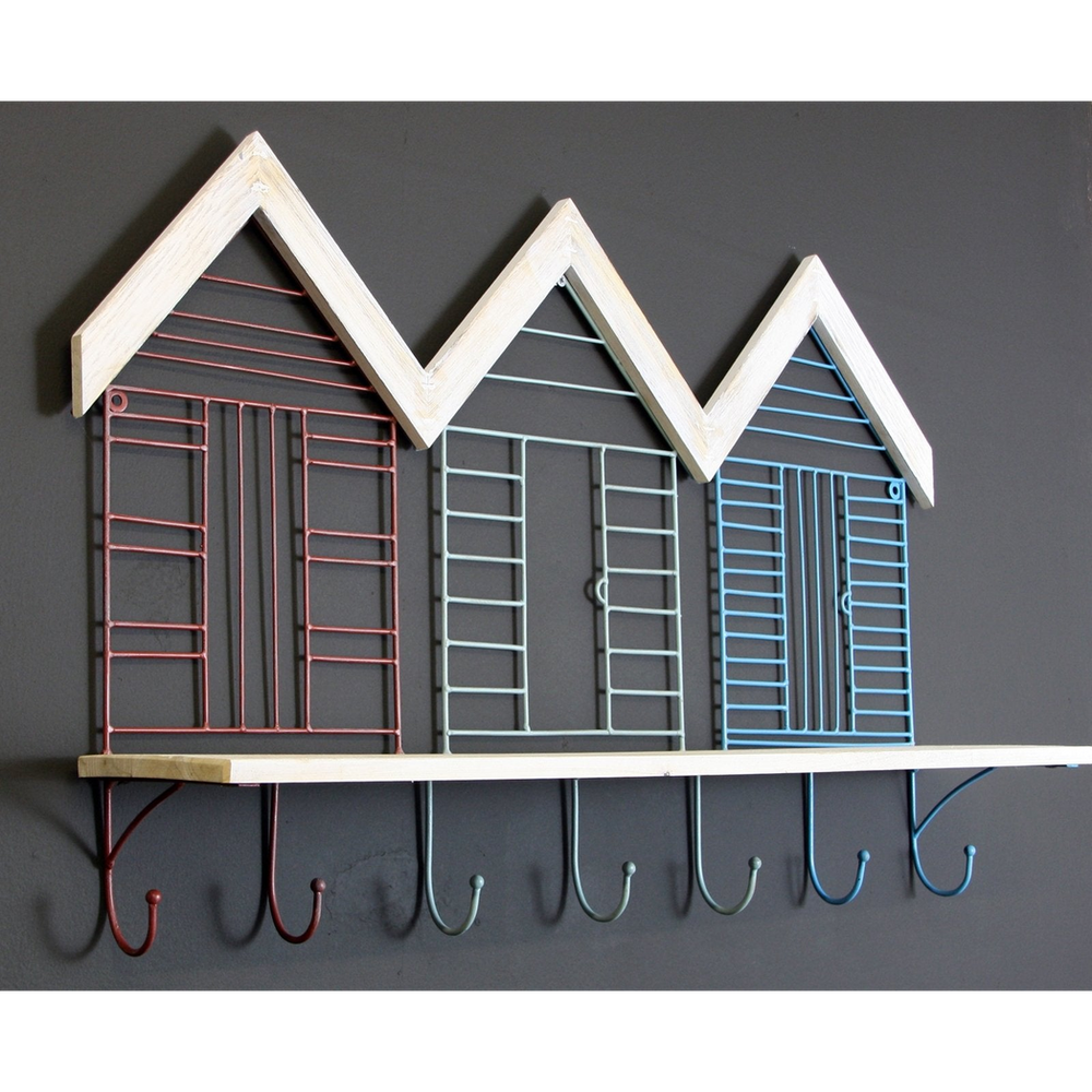 Beach Hut Wall Shelf with 7 Hooks