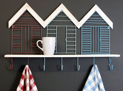 Beach Hut Wall Shelf with 7 Hooks