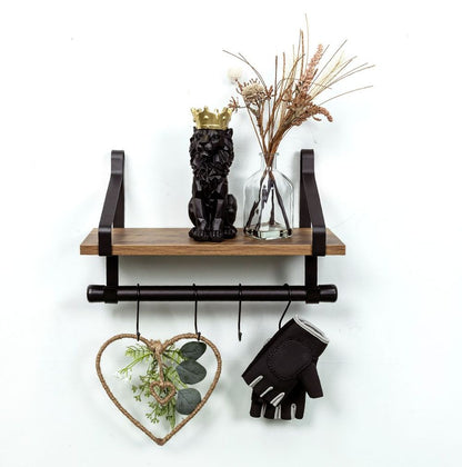 Dark Oak Wall Shelf with Black Rail Hanging Frame