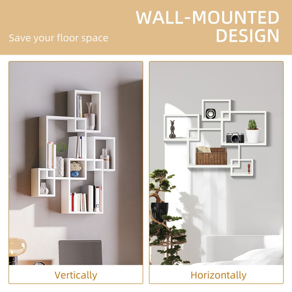 White Floating Shelves, Interlocking Cube Shelves for Decoration